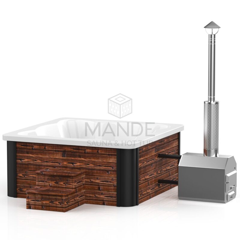Acrylic square hot tub (external heater) 220×220 – Burnt wood