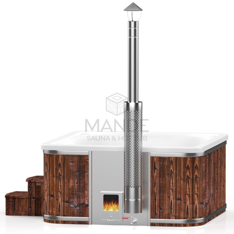 Acrylic square hot tub (integrated heater) 245×245 – Burnt wood