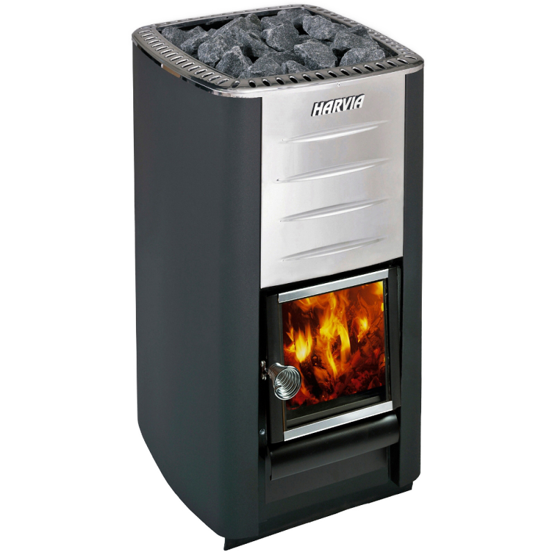 Harvia M3 Wood Burning Complete Package w/ Chimney, Stones, Base and Safety board
